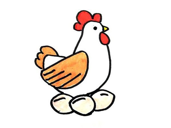 Simple drawing of hen laying eggs