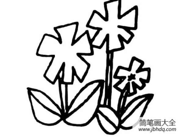 Three small flowers hand drawn simple strokes