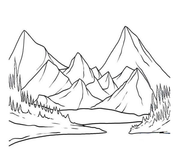 Appreciation of beautiful landscape simple drawing Mountain Scenery