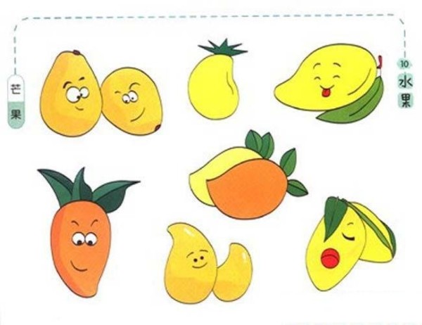 A collection of simple pictures of mangoes for children to color