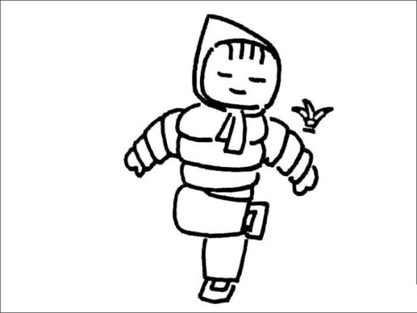 Simple drawing of little girl kicking shuttlecock