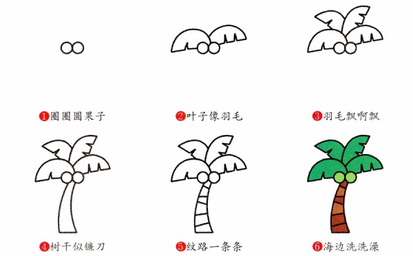 Tutorial on how to draw cartoon coconut tree in simple strokes