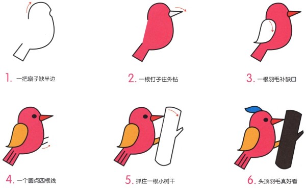 How to draw simple drawings of colored woodpeckers