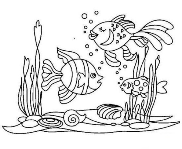 Childrens simple drawing pictures of the underwater world: beautiful little fish