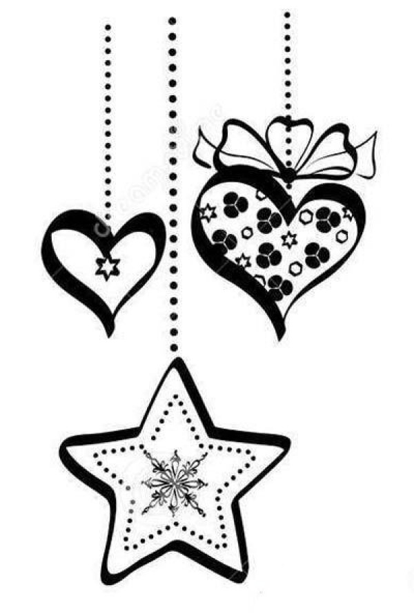 A complete picture of elementary school students' simple drawings of Christmas stars and heart-shaped ornaments