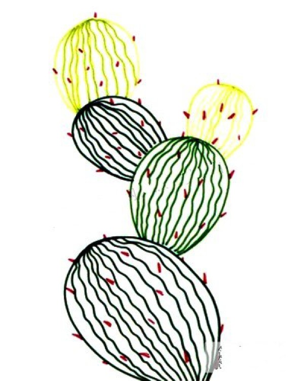 Childrens watercolor painting of plants, cactus