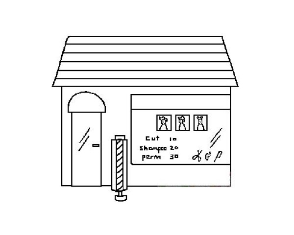 Childrens simple drawing of barber shop