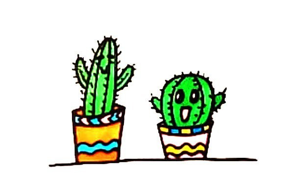 Cute cartoon cactus potted plant