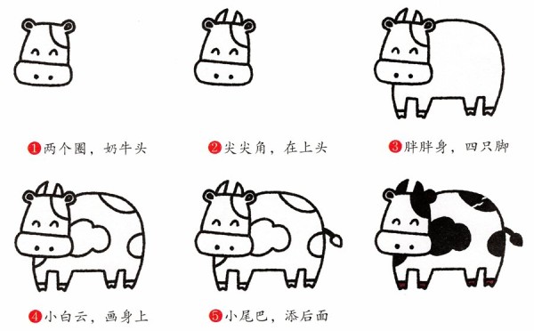 How to draw cows in simple strokes