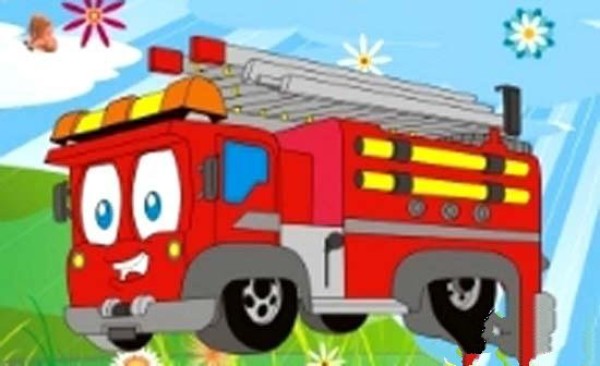 Colorful cartoon fire truck simple drawing picture for children