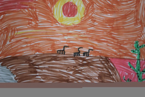 Childrens drawing of desert scenery