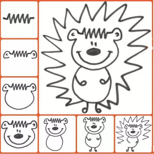 Childrens simple drawing tutorial How to draw a hedgehog in simple strokes