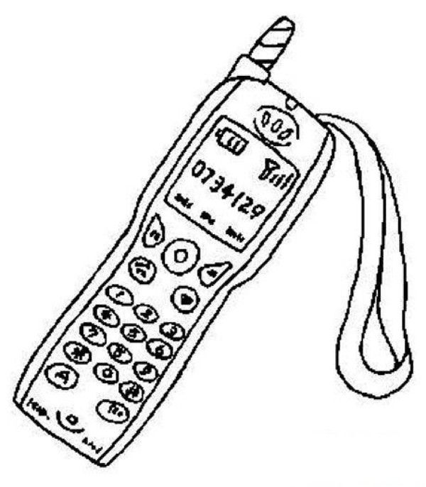 Childrens simple drawing picture of old-fashioned feature phone