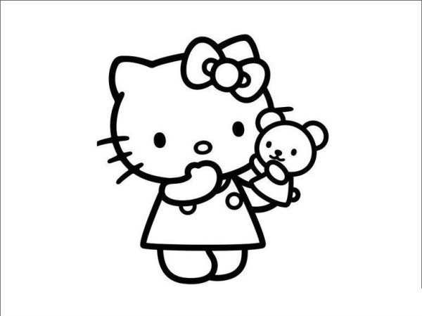 Hello kitty hugging bear simple drawing