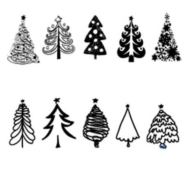 A complete collection of simple drawing pictures of various Christmas trees