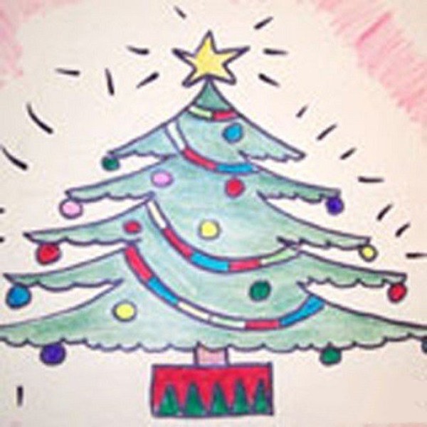 Simple drawing of beautiful Christmas tree for kindergarten middle class