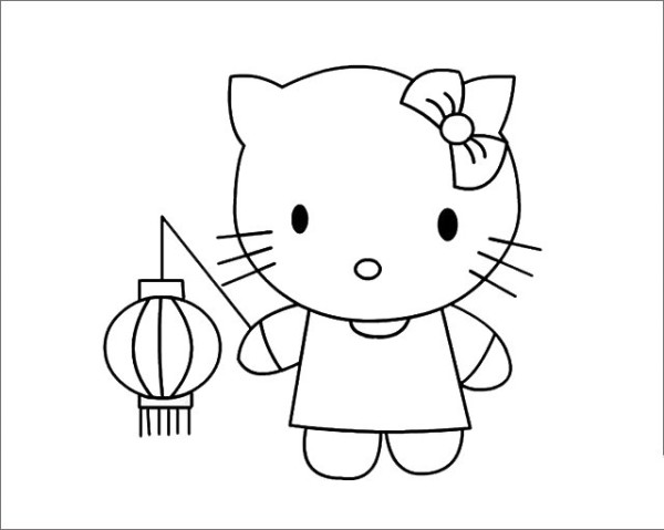 Hello Kitty cat carrying lantern simple drawing