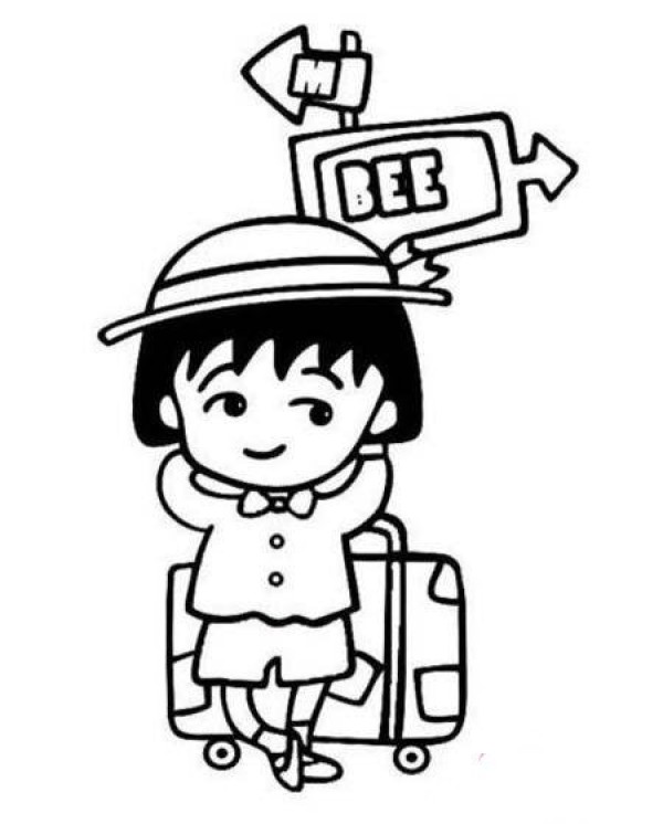 Simple drawing picture of Chibi Maruko-chan wearing a hat