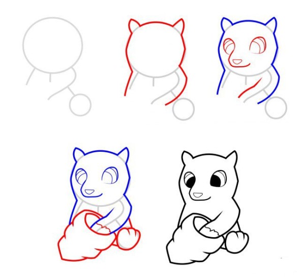 Step by step drawing of a bear eating honey