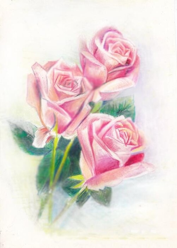 One of the hand-painted colored lead works of roses, a bouquet of roses