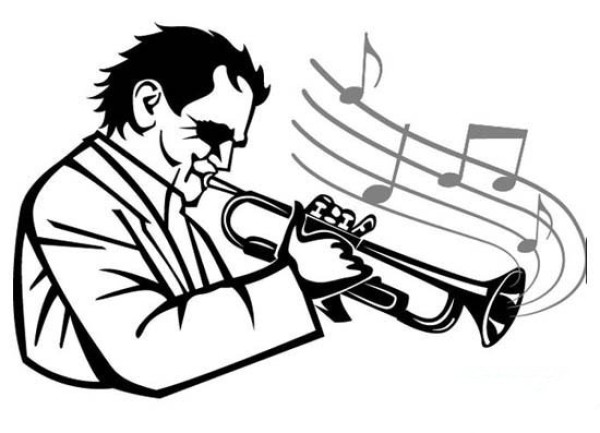 A complete collection of simple drawing pictures of musicians playing trumpet