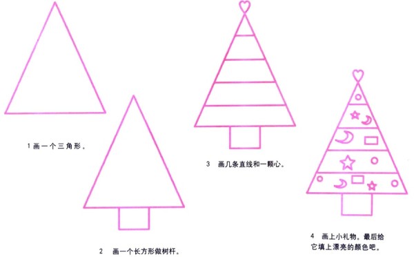 Cartoon triangle Christmas tree simple drawing method