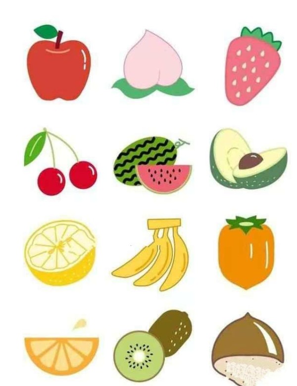 Simple drawing of colorful fruits in kindergarten