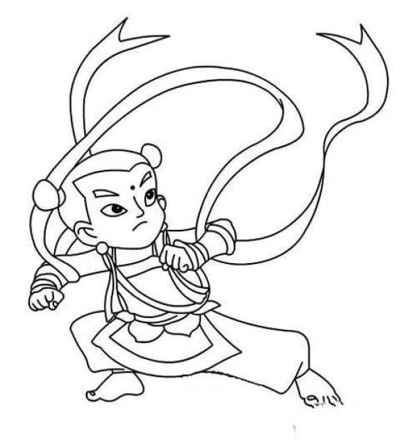 Childrens simple drawing pictures of the third prince Nezha