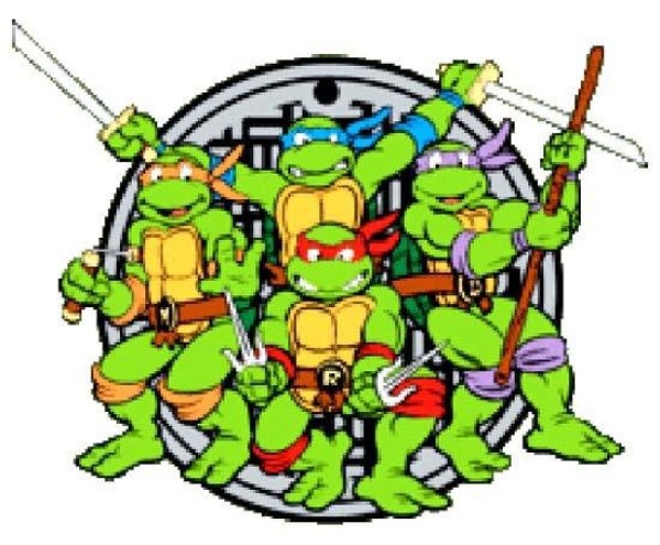 A complete collection of simple drawing pictures of the four colored Teenage Mutant Ninja Turtles brothers