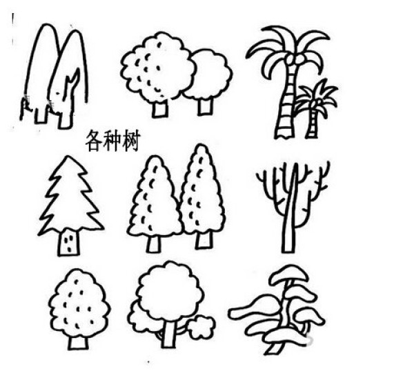 Nine kinds of big trees simple strokes