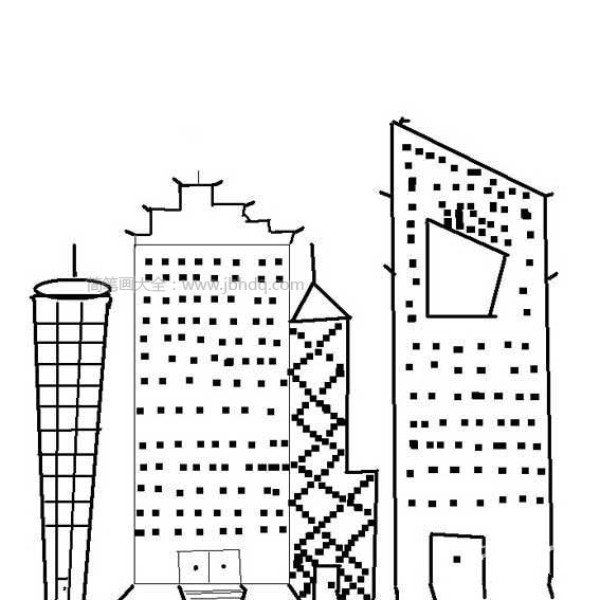 Simple drawing pictures of high-rise buildings in the city