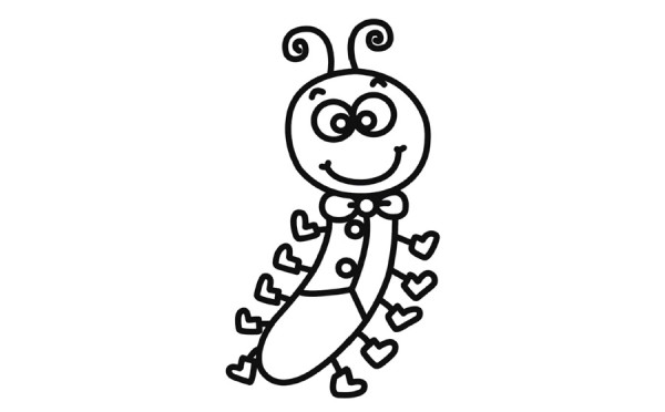 Simple drawing of a small caterpillar wearing a suit