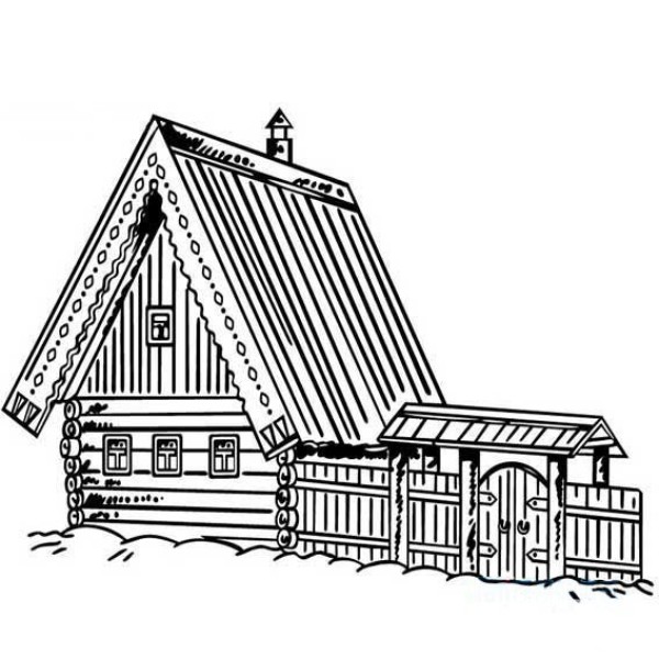 Simple drawing of wooden house