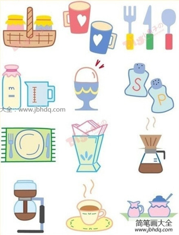 Colorful simple drawing pictures of childrens tableware