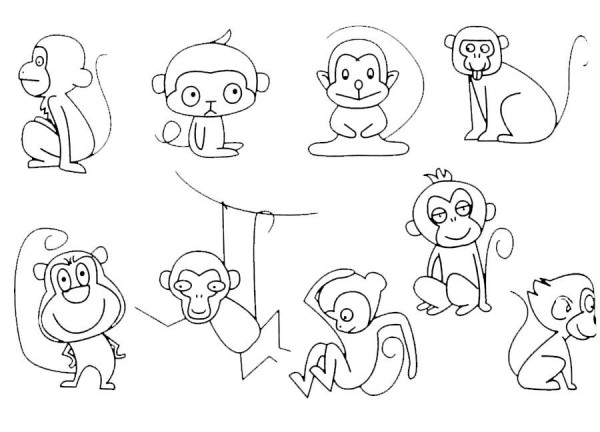 Naughty little monkey simple drawing examples and steps