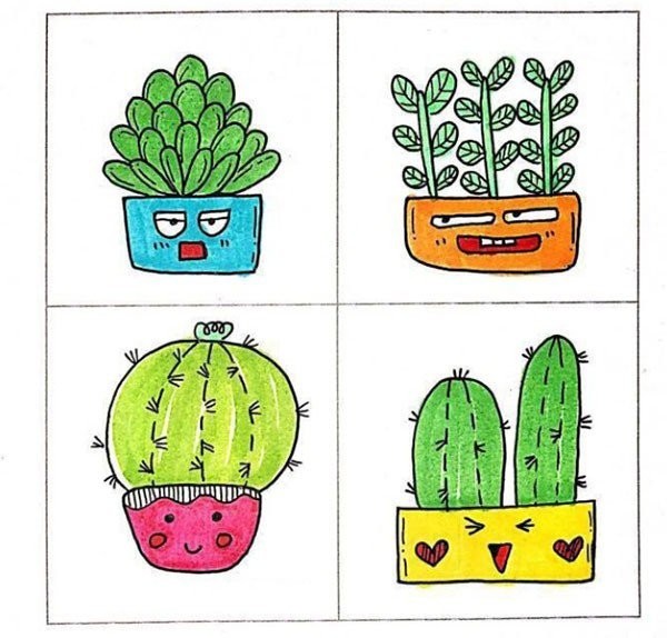 23 simple drawings of potted cactus plants