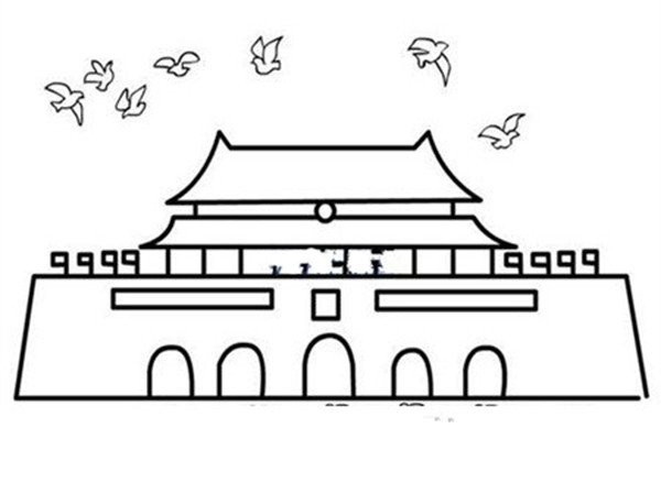 Tiananmen Square and Peace Dove Simple Drawing Picture