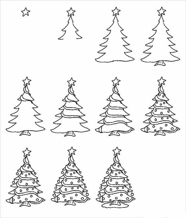 Beautiful Christmas tree simple drawing tutorial