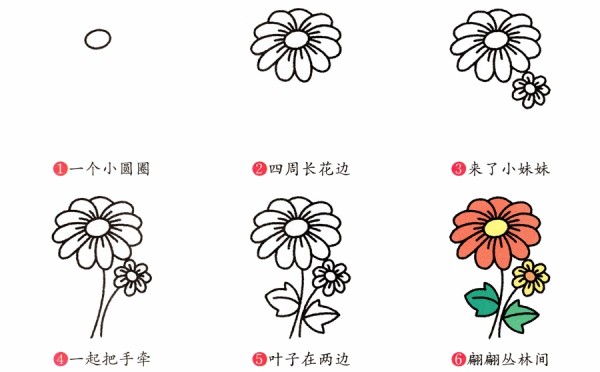 How to draw simple strokes of sunflower in color