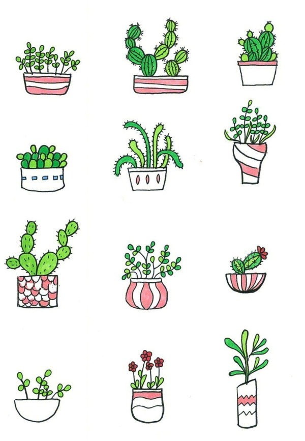 72 Beautiful Colorful Simple Drawings of Potted Plants