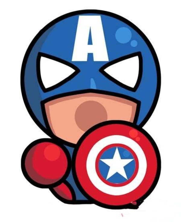 Childrens simple drawing picture of Captain America in Q version with color