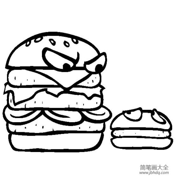 Simple drawing of delicious food: hamburger