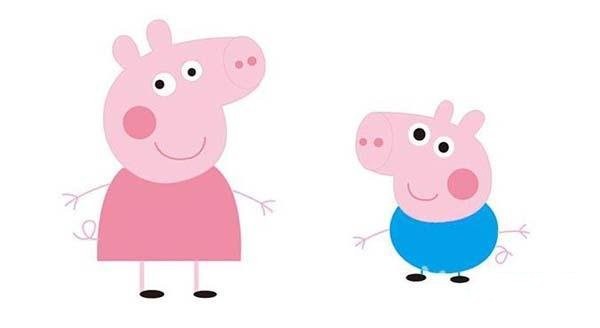 Colorful childrens simple drawing pictures of Peppa Pig and George