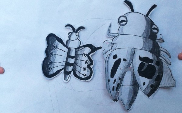 Childrens drawings of cicadas and butterflies