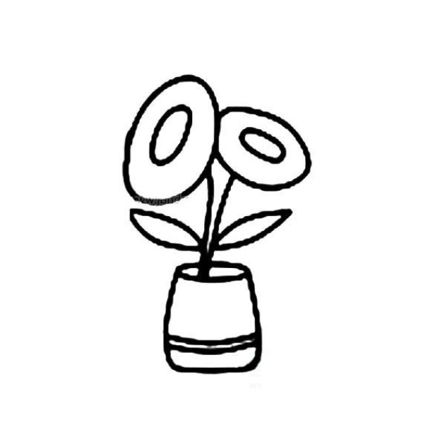 Simple drawing of flowerpot and flowers