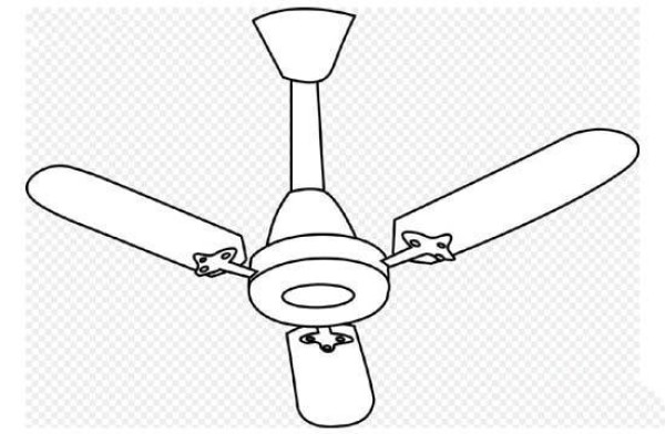 Simple drawing picture of electric fan hanging on the roof