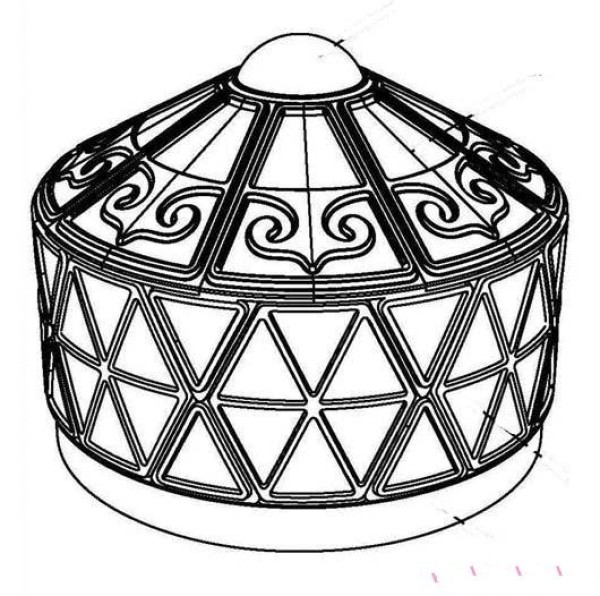 Simple drawing pictures of beautiful patterned yurts