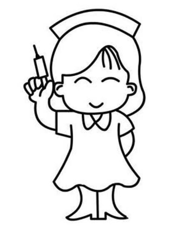 Simple drawing picture of little nurse giving injection