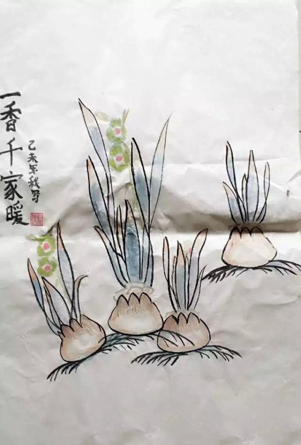 Appreciation of the freehand narcissus works of traditional Chinese painting Yixiang Qianjianuan