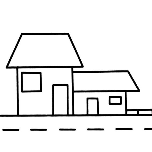 Complete collection of childrens simple drawings of architecture: small house on the roadside